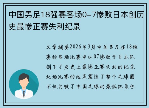 中国男足18强赛客场0-7惨败日本创历史最惨正赛失利纪录